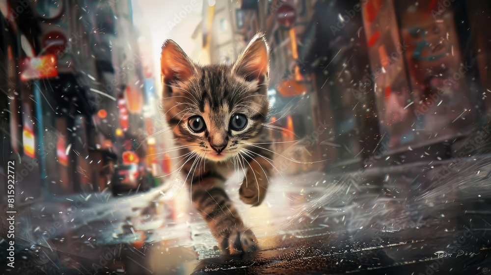 adorable kitten exploring the streets whimsical aigenerated artwork