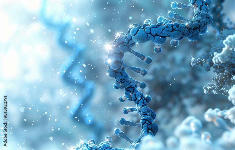 A DNA double helix on light blue background A DNA double helix on light blue background