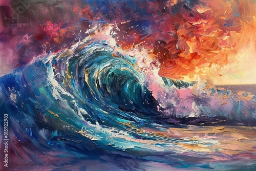 Waves crashing with a vibrant energy photo