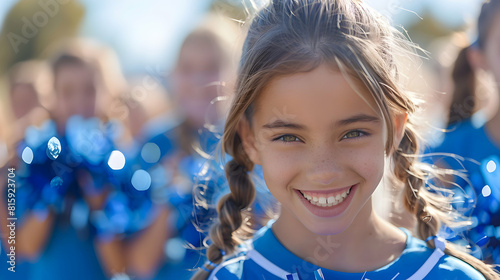 A Girl with Hearing Impairment Running Track Race: Determination, Inclusion, and Joyful Exhilaration   Barrier Free, Dynamic, and Diverse Sports Concept with Copy Space for High Qu photo