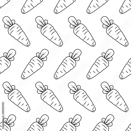 cute carrot cartoon icon vector seamless pattern background black and white