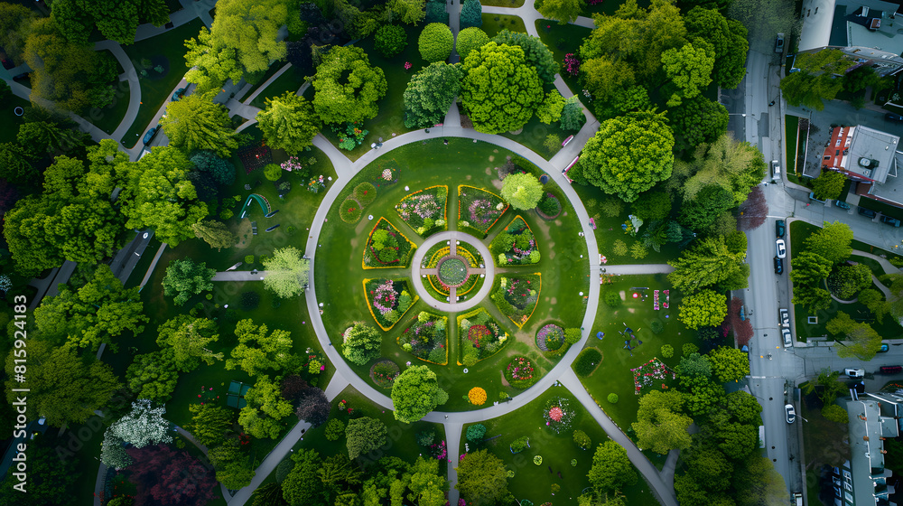 Aerial View of Serene Public Park: Green Haven in an Urban Landscape