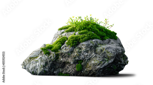 moss grown up cover the rock on transparent background