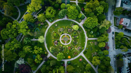 Aerial View of Serene Public Park: Green Haven in an Urban Landscape