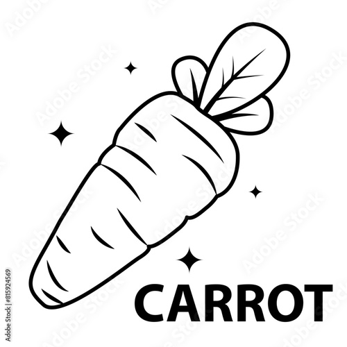 line vector cute carrot cartoon icon illustration isolated black and white