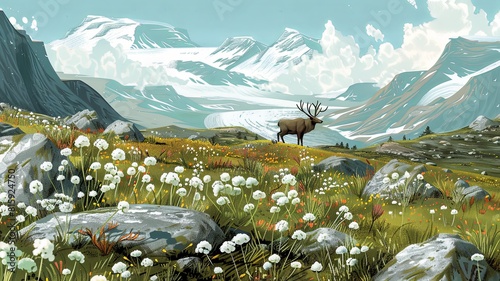 Tundra ecosystem a biome characterized by grassland saxifraga, reindeer