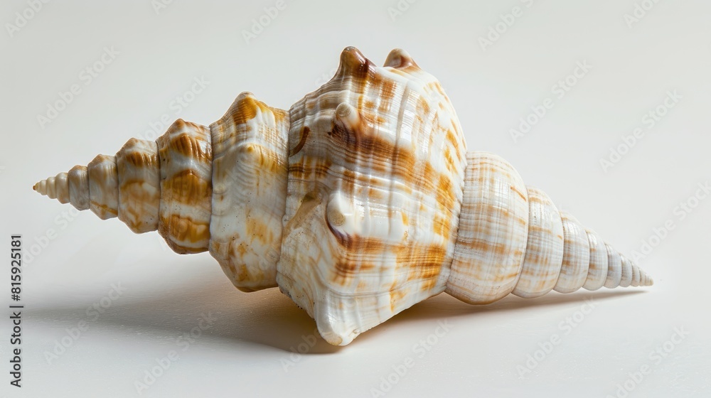 Sea shell from the marine environment photographed in a studio on a plain white backdrop