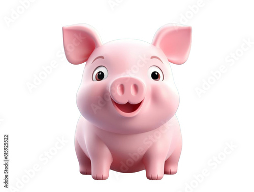 Cute pink cartoon pig sitting and smiling