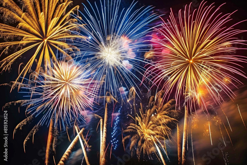 A spectacular fireworks display illuminating the night sky with bursts of color  sparkle  and brilliance  painting the darkness with vibrant patterns and cascading showers of light.