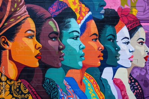 A vibrant mural showcasing the accomplishments of women throughout history, representing diverse cultures and time periods while highlighting the ongoing fight for equality.