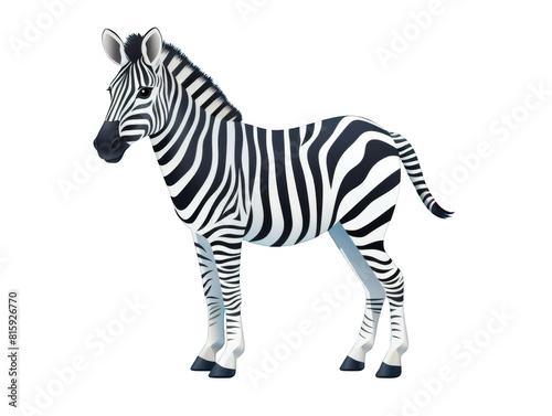 A zebra is a African equidae with distinctive black and white stripes. photo