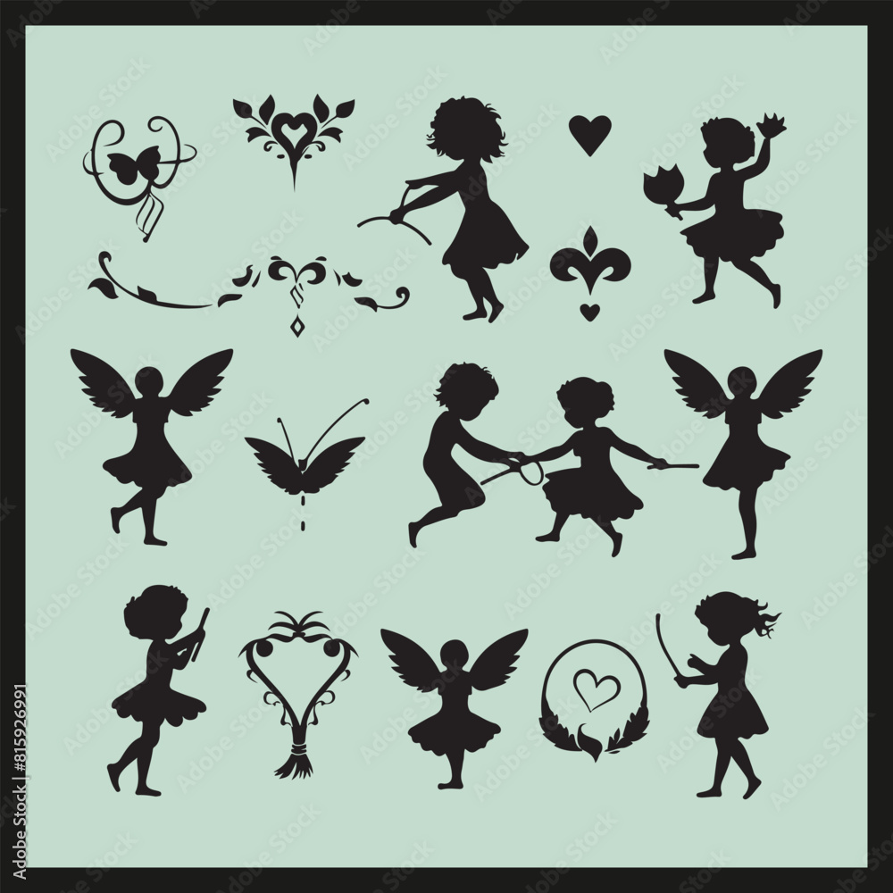 Naklejka premium CupidCuts set black Silhouette vector