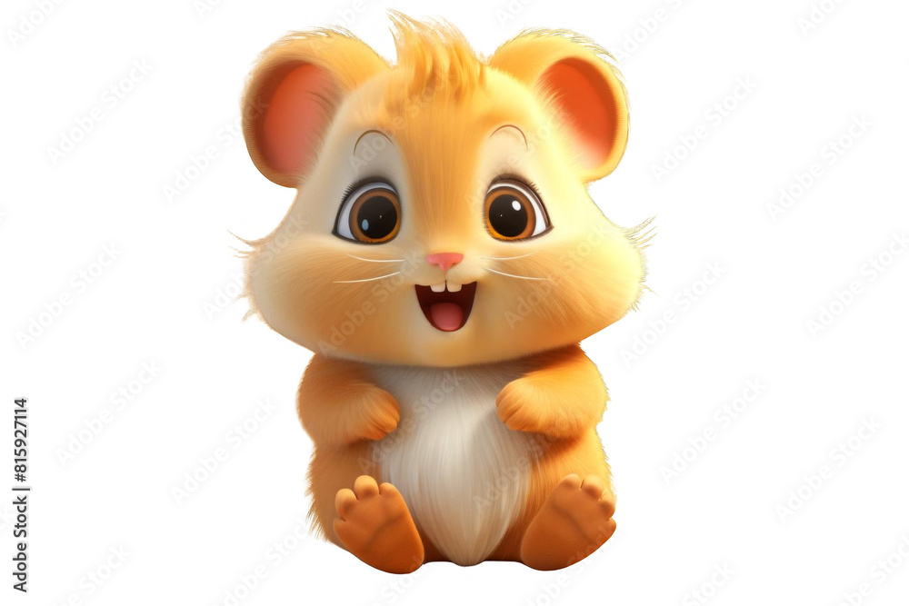 Cute cartoon hamster sitting on a transparent background. 3D rendering.