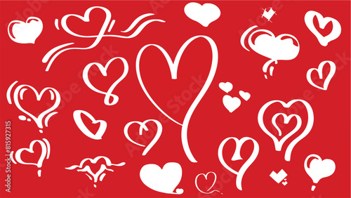 White hearts set, calligraphy style