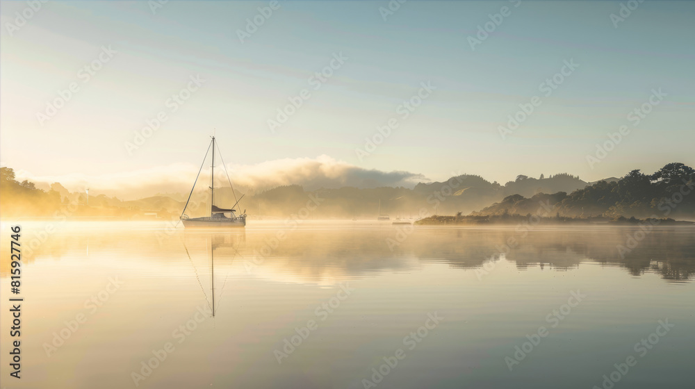 Boat on the surface of a calm lake
