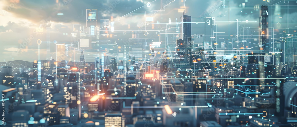 AI-Powered Future World, Image of a future city using artificial intelligence to control various systems, showing the impact of artificial intelligence on the way of life AI-Powered Future World, Image of a future city using artificial intelligence to control various systems, showing the impact of artificial intelligence on the way of life