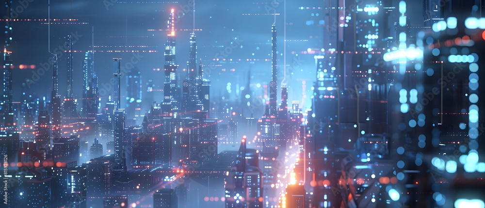 Fototapeta premium AI-Powered Future World, Image of a future city using artificial intelligence to control various systems, showing the impact of artificial intelligence on the way of life
