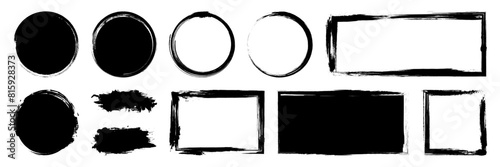 Set of grunge ink brush frames with splatters texture. Texting boxes. Vector template collection isolated on white background.