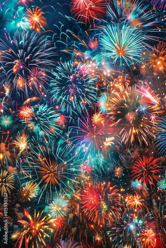 A spectacular fireworks display illuminating the night sky with bursts of color, sparkle, and brilliance, painting the darkness with vibrant patterns and cascading showers of light.