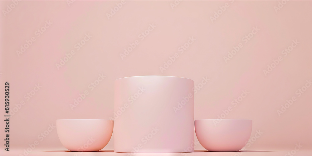 A pink vase and two cups on a white background. A pink vase and two cups on a white background.
