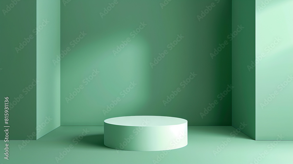 A white pedestal in a green room. A white pedestal in a green room.