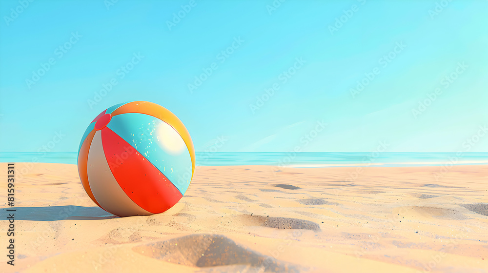 Colorful Beach Ball on Sand with Blue Sky   Playful Summer Days Concept