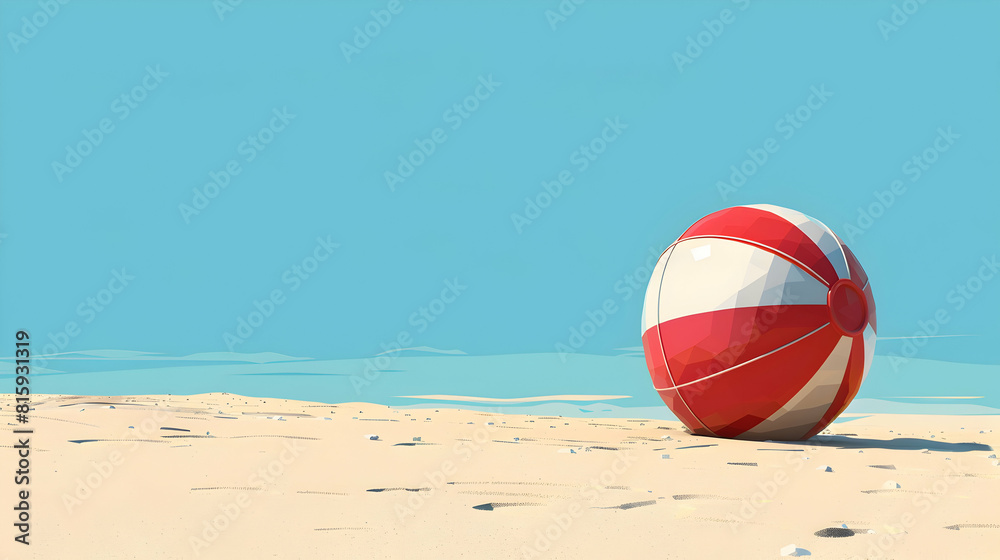Colorful Beach Ball on Sand with Clear Blue Sky   Playful Summer Days Concept