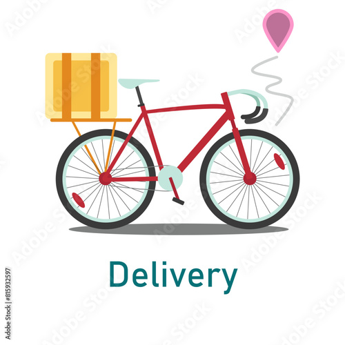 Bicycle delivery in flat style on white background. Fast delivery. Vector illustration.