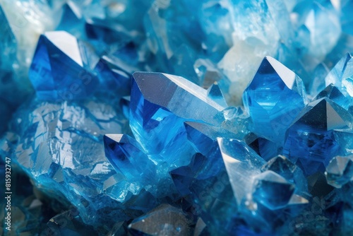 Close-up of striking blue crystals with sharp edges and varying transparencies photo