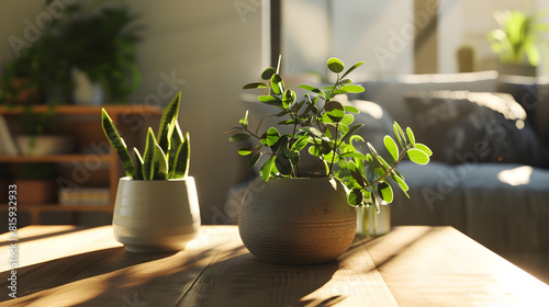Stylish living room interior with beautiful house plants : Generative AI