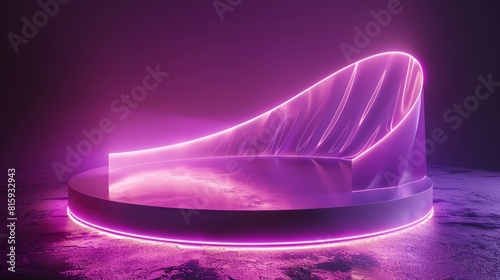 A glowing pink and purple neon 3D render of a stage or podium