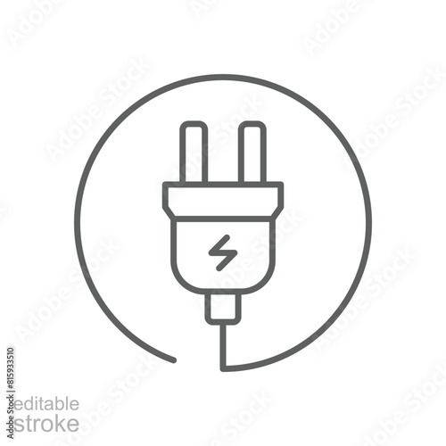 Electric plug icon. Simple outline style. Electrical socket, power, connect, cord, electro, electrician, cable, wire, energy concept. Thin line symbol. Vector illustration isolated. Editable stroke.