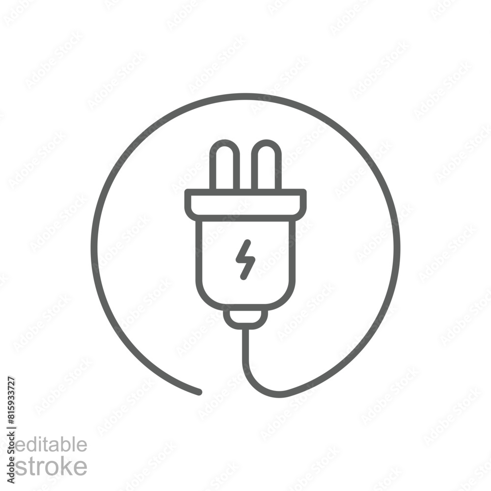 Electric plug icon. Simple outline style. Electrical socket, power, connect, cord, electro, electrician, cable, wire, energy concept. Thin line symbol. Vector illustration isolated. Editable stroke. Electric plug icon. Simple outline style. Electrical socket, power, connect, cord, electro, electrician, cable, wire, energy concept. Thin line symbol. Vector illustration isolated. Editable stroke.
