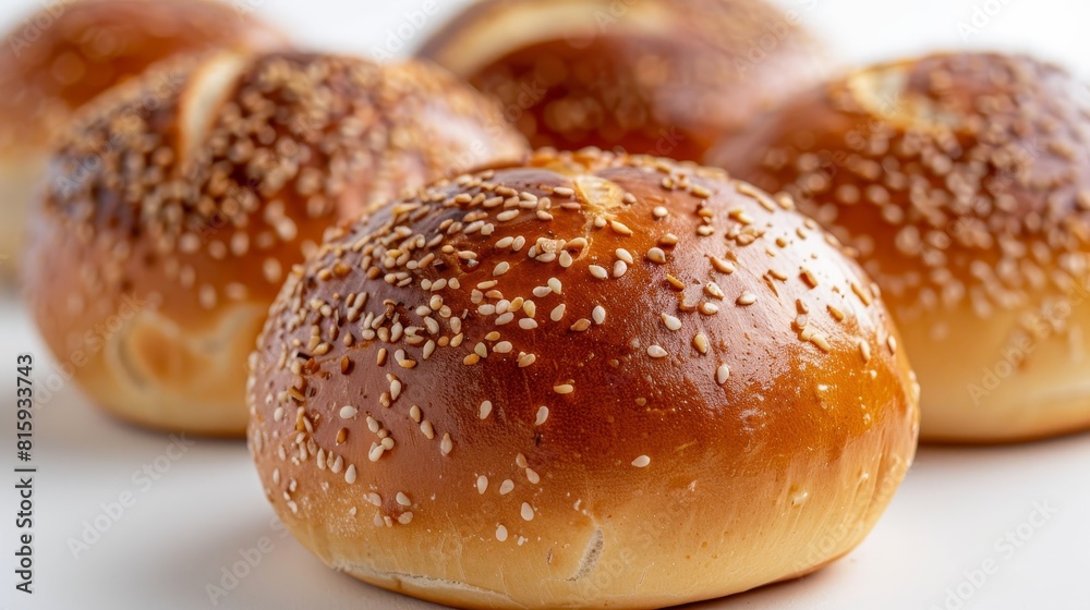 High-detail close-up of a pretzel bun, emphasizing the crispy exterior and soft interior, perfect for burgers, isolated background