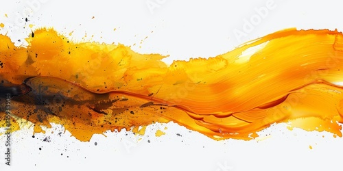 Closeup of liquid amber splash on white background, resembling an art painting