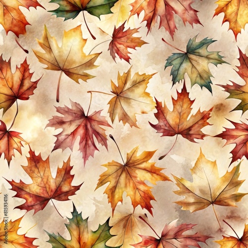 Watercolor maple leaves in seamless pattern