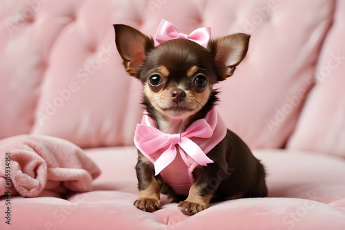 chihuahua puppy in pink dress