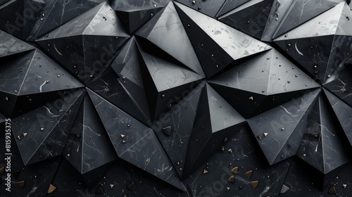 3d Complex Triangular Configurations on Bold Black Background with Fine Grain