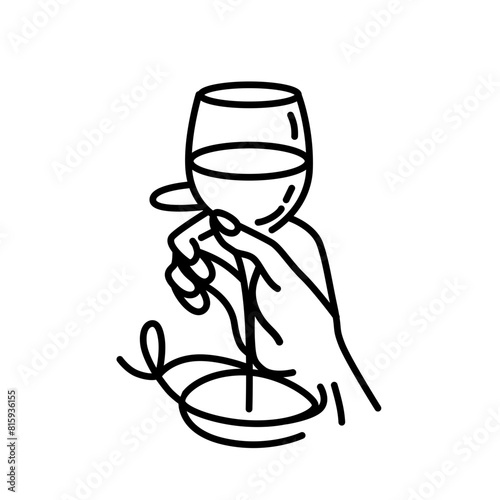 hand holding a wine glass line art style vector illustration. Abstract illustration on a transparent background. 