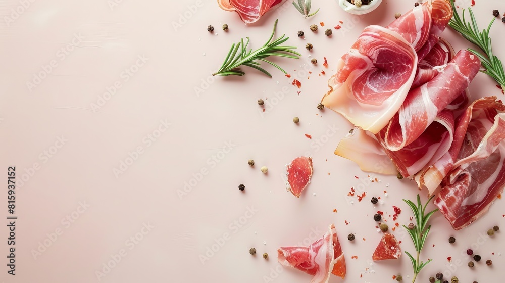 Top view isolated background with a variety of meat and sausage products Top view isolated background with a variety of meat and sausage products