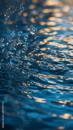 Rippling Waters, Defocused Blue Texture with Bubbles and Splashes.