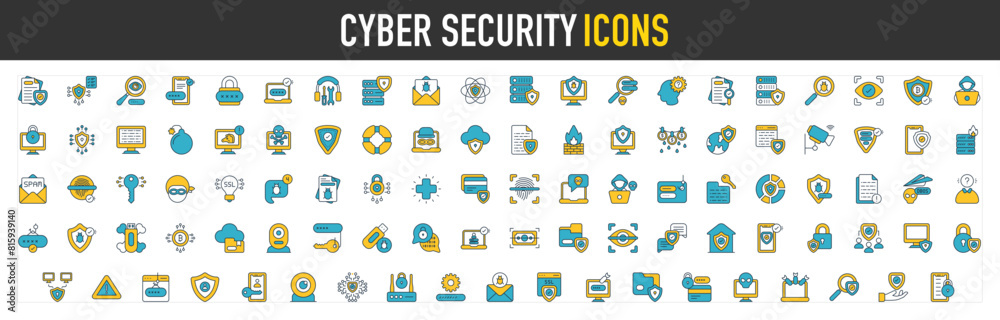 Cyber Security icon set. Contains as Confidential, Social Engineering, Data Protection, Padlock, Password, Cryptocurrency, Data Center, Insurance and Protection vector icons illustration. Cyber Security icon set. Contains as Confidential, Social Engineering, Data Protection, Padlock, Password, Cryptocurrency, Data Center, Insurance and Protection vector icons illustration.