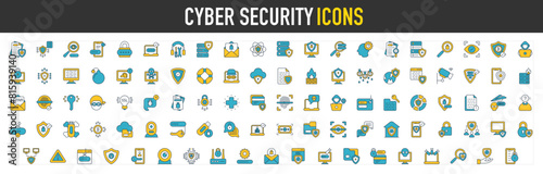 Cyber Security icon set. Contains as Confidential, Social Engineering, Data Protection, Padlock, Password, Cryptocurrency, Data Center, Insurance and Protection vector icons illustration.