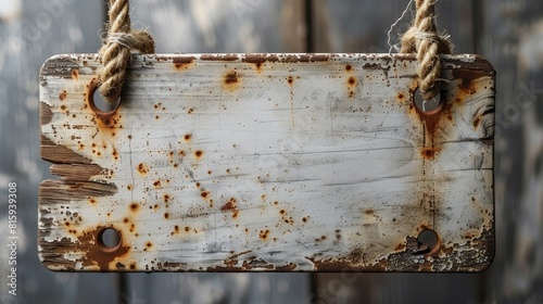 Rusted Metal Sign Hanging From Rope