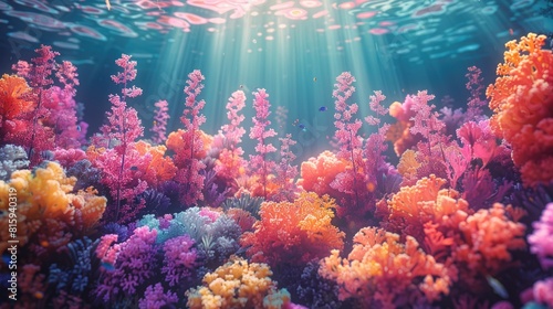 Colorful Corals and Seaweed in Underwater Scene © easybanana