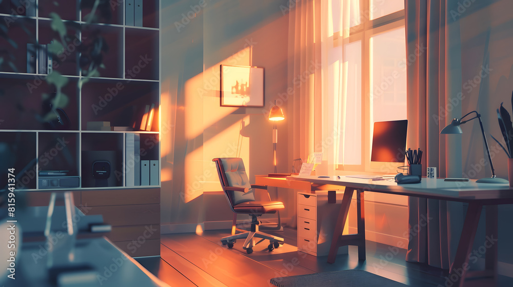 Stylish room interior with modern comfortable workplace : Generative AI Stylish room interior with modern comfortable workplace : Generative AI