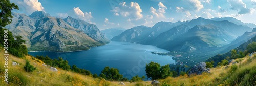 Mountain lake view, Montenegro, ?alm lake coast realistic nature and landscape photo