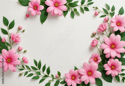 Pink flowers on a white background with a frame that says  pink 