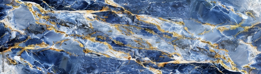 Fototapeta premium Blue and gold rough marble texture.