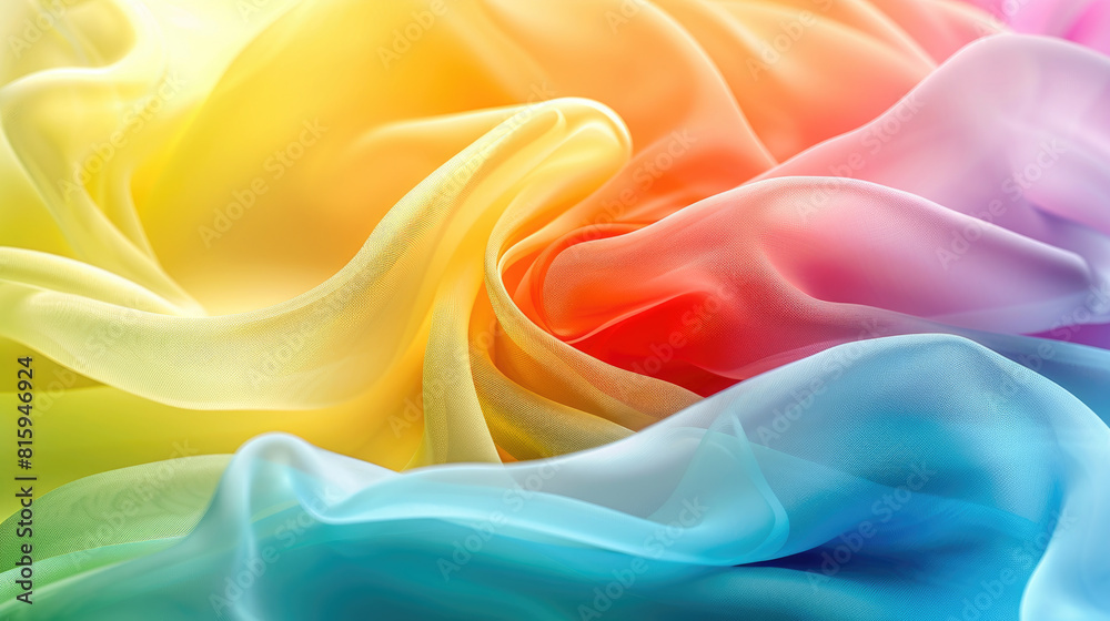 Obraz premium A colorful piece of fabric with a rainbow pattern. The colors are bright and vibrant, creating a cheerful and lively mood. The fabric appears to be made of a lightweight material